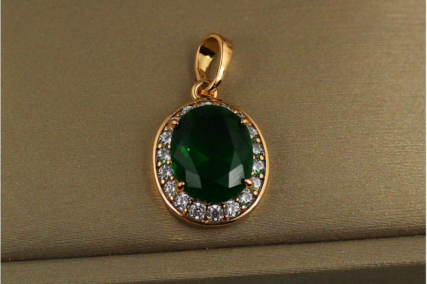 Кулон Xuping Jewelry малинки зелений камінь 1.7 см золотистий