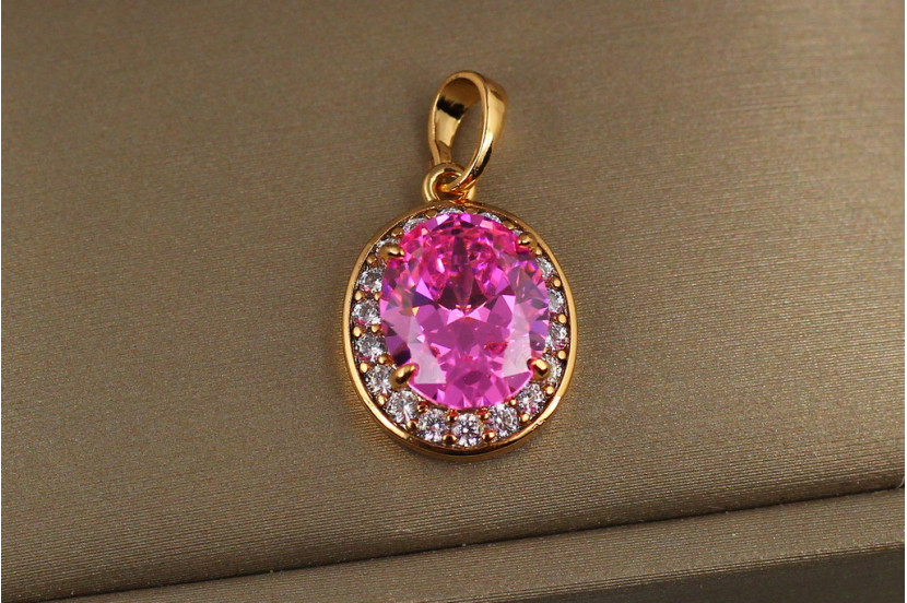 Кулон Xuping Jewelry малинки рожевий камінь 1.7 см золотистий