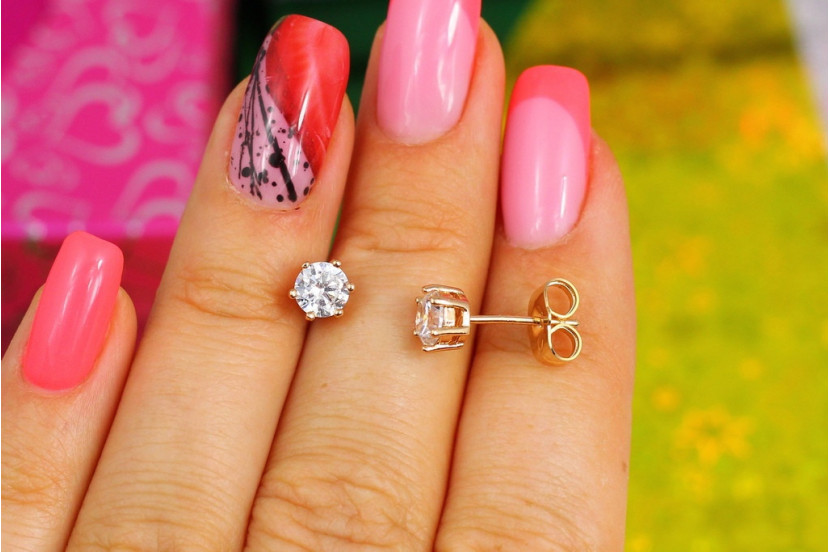 Сережки гвоздики Xuping Jewelry з каменем на шість кріплень 5 мм золотисті
