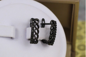 Сережки Xuping Jewelry плетінка з доріжкою з камінців чорне покриття блек ган 1.6 см