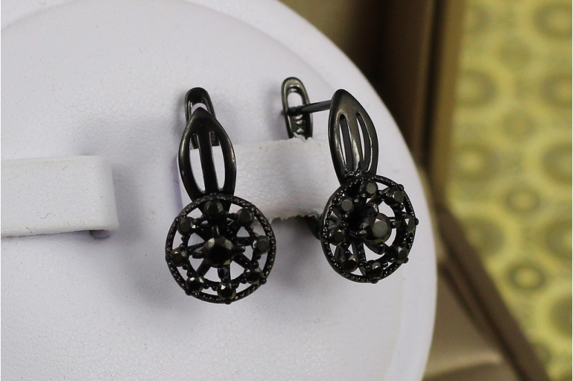 Сережки Xuping Jewelry атракціон з камінцями чорне покриття блек ган 1.9 см