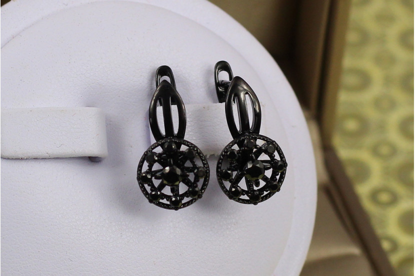Сережки Xuping Jewelry атракціон з камінцями чорне покриття блек ган 1.9 см