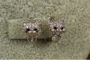 Сережки дитячі Xuping Jewelry кошенята з чорними вічками 10 мм сріблясті