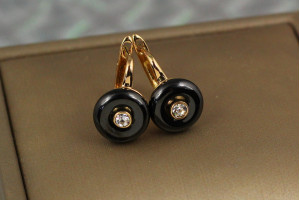Сережки Xuping Jewelry гармонія сфер із чорною керамікою 1.5 см золоті