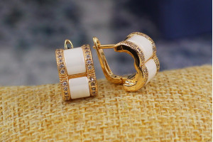 Сережки Xuping Jewelry комірець з білою керамікою 1.4 см золоті