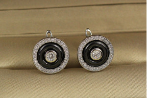 Сережки Xuping Jewelry пуговиці з чорною керамікою 1.3 см сріблясті