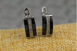 Сережки Xuping Jewelry галстук з чорною керамікою 1.6 см сріблясті