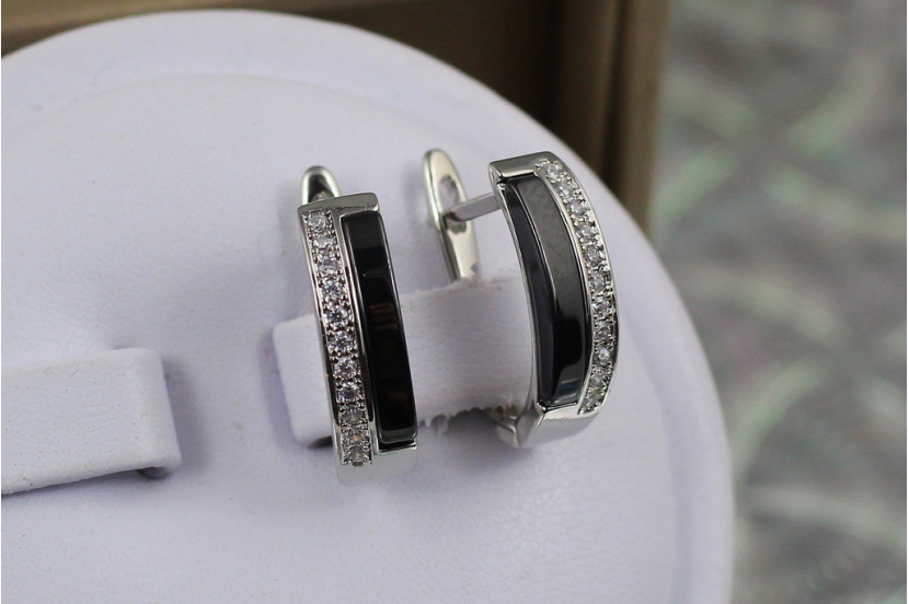 Сережки Xuping Jewelry парабола з чорною керамікою 1.7 см сріблясті
