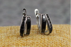 Сережки Xuping Jewelry вітрил чорні каміння з керамікою 1.5 см сріблясті