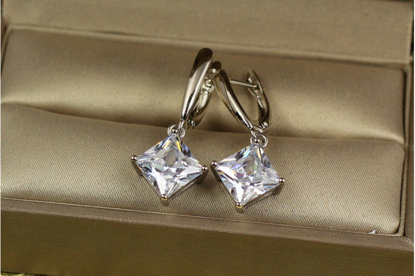 Сережки Xuping Jewelry ромбики 3 см сріблясті