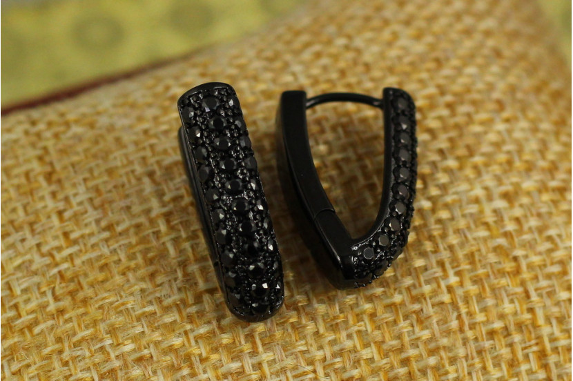Сережки Xuping Jewelry широка доріжка з камінців чорне покриття блек ган 2.1 см