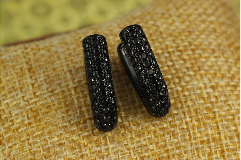 Сережки Xuping Jewelry широка доріжка з камінців чорне покриття блек ган 2.1 см
