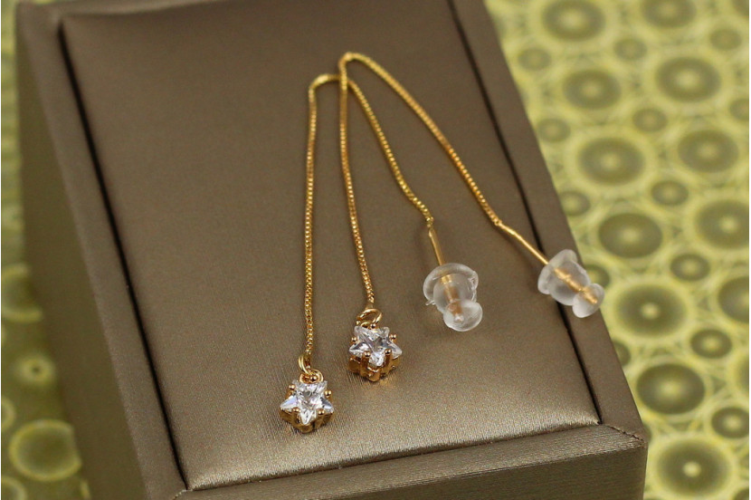 Сережки Xuping Jewelry протяжки зірочка на ланцюжку 7.5 см золотисті