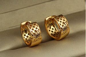 Сережки кільця Xuping Jewelry широкі сіточка 1.5 см золоті