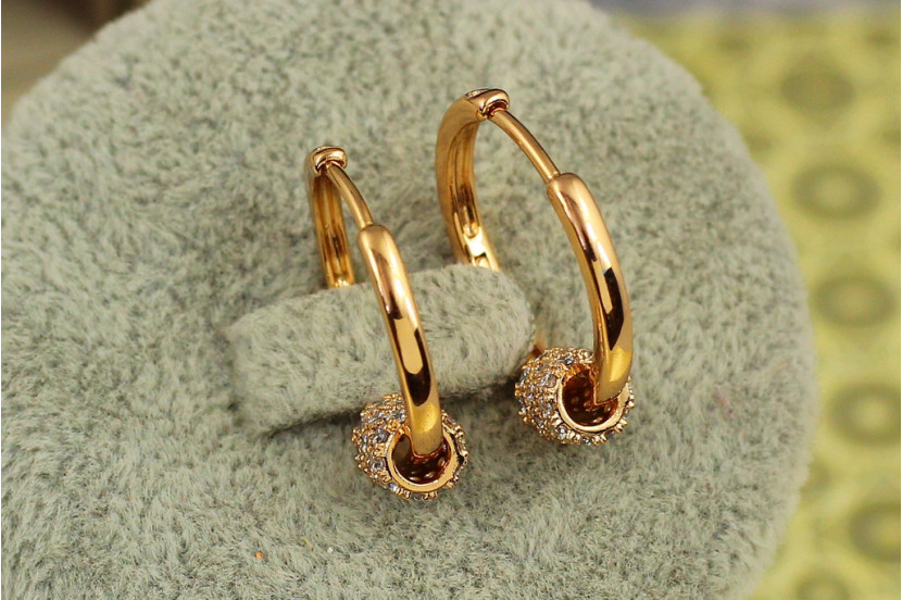 Сережки кільця Xuping Jewelry гладкі із шайбою з фіанітів 2 см золотисті