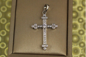 Хрестик Xuping Jewelry фіанті в оправі в центрі великий камінь 3,3 см сріблястий
