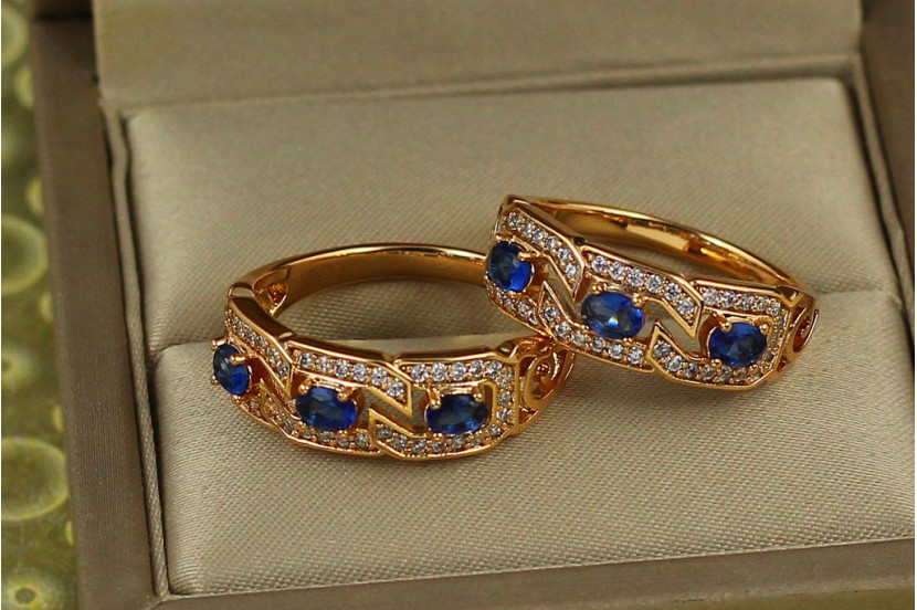 Кільце Xuping Jewelry хвилеріз із синіми каменями р 17 золотисте