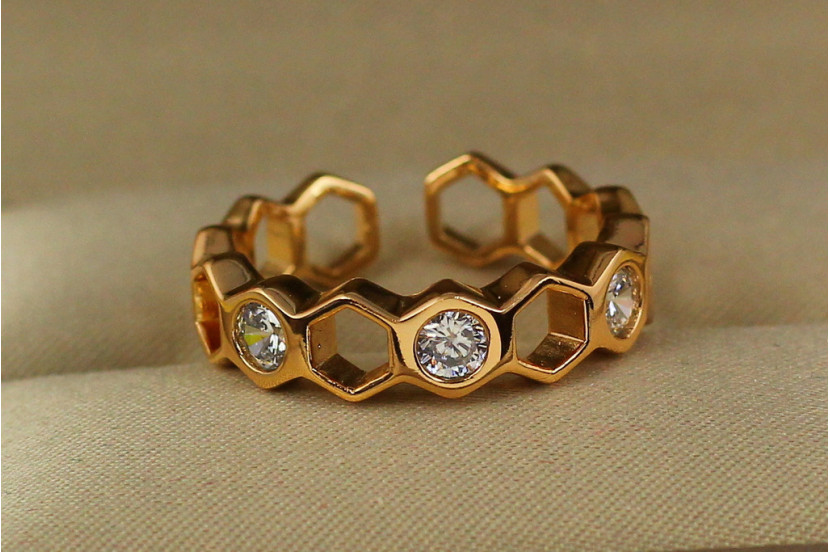 Кільце Xuping Jewelry бджолині стільники розсувне 17 золотисте