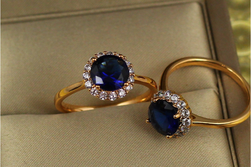 Кільце Xuping Jewelry два майданчики із синім каменем р 19 золотисте