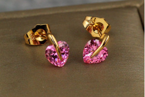 Сережки гвоздики Xuping Jewelry фіаніт у формі серця 10 мм золотисті