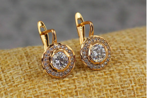 Сережки Xuping Jewelry камінь в обідку з фіанітів 1.6 см золотисті