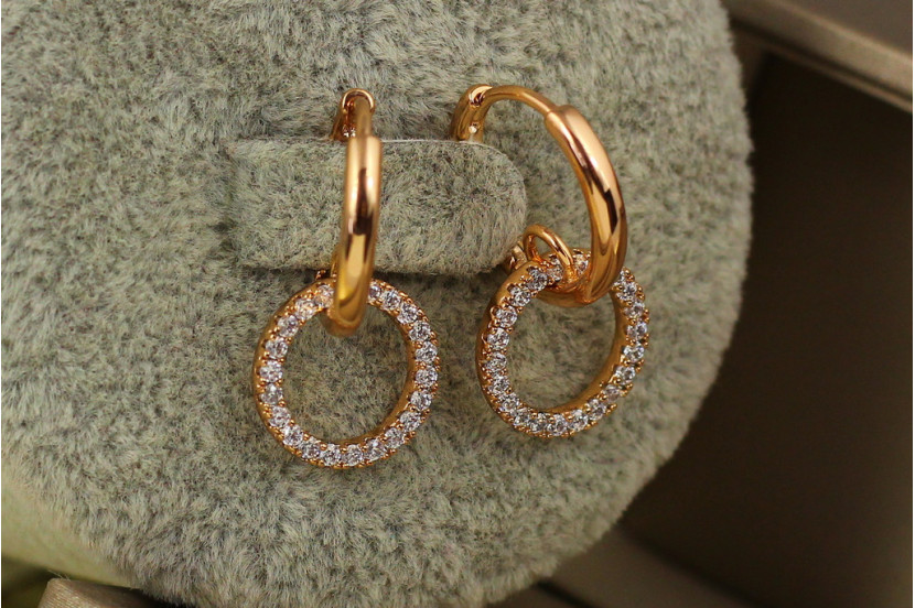 Сережки Xuping Jewelry тонке кільце в кільці 2.2 см золотисті