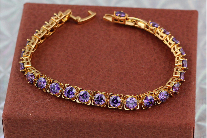 Браслет Xuping Jewelry з фіолетовим камінням по всій довжині 21 см 6 мм золотистий