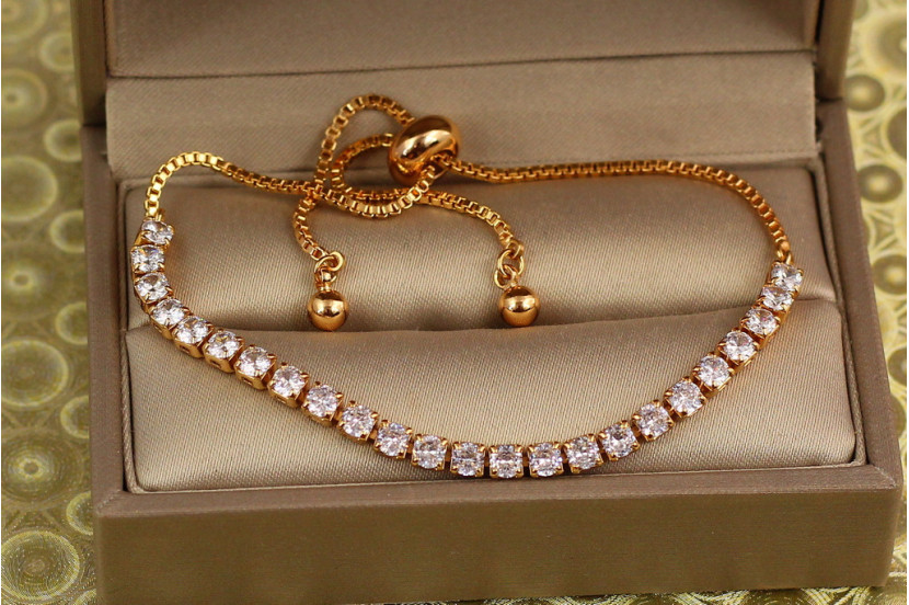 Браслет Xuping Jewelry регульований доріжка із великим камінням на бігунці золотистий