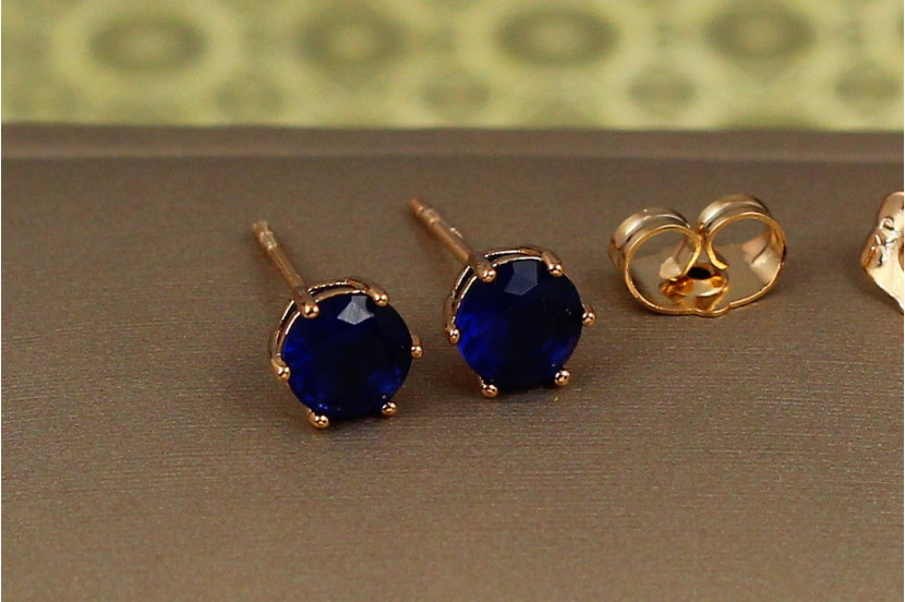 Сережки гвоздики Xuping Jewelry синій фіаніт на шість кріплень 6 мм золотисті