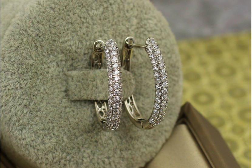 Сережки Xuping Jewelry три доріжки з фіанітів 2.4 см сріблясті