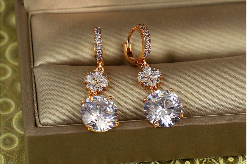 Сережки Xuping Jewelry підвіски квітка з каменем 3 см золотисті