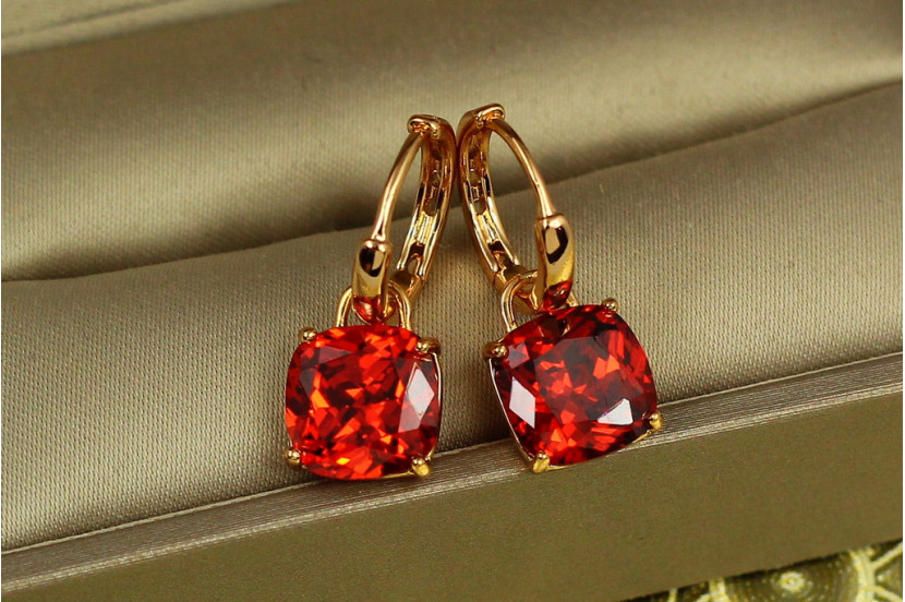 Сережки Xuping Jewelry підвіски червоний знімний камінь 2.2 см золотисті