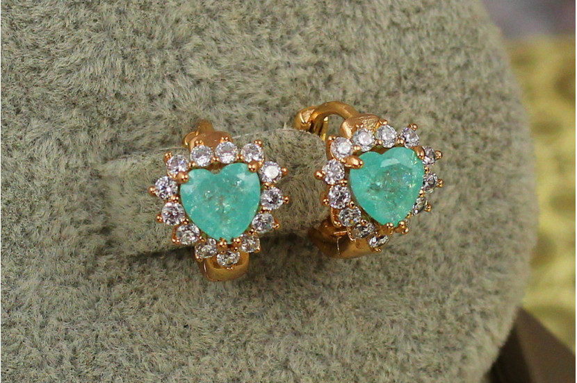Сережки Xuping Jewelry серце іммітація бірюзового опалу 1.3 см золотисті