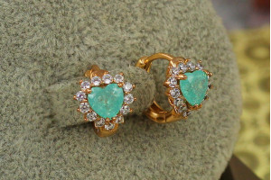 Сережки Xuping Jewelry серце іммітація бірюзового опалу 1.3 см золотисті