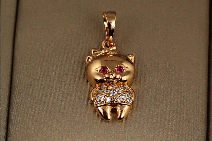 Кулон Xuping Jewelry кошеня з рожевими вічками 1.8 см золотистий