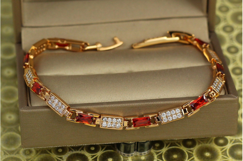 Браслет Xuping Jewelry Гравій з червоним камінням 17 см 5 мм золотистий
