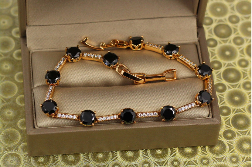 Браслет Xuping Jewelry Хіт із чорним камінням 17,5 см 5 мм золотистий
