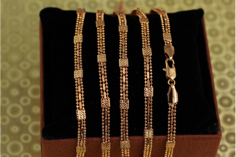 Ланцюг Xuping Jewelry подвійна перліна з квадратними вставками 60 см 5 мм золотистий