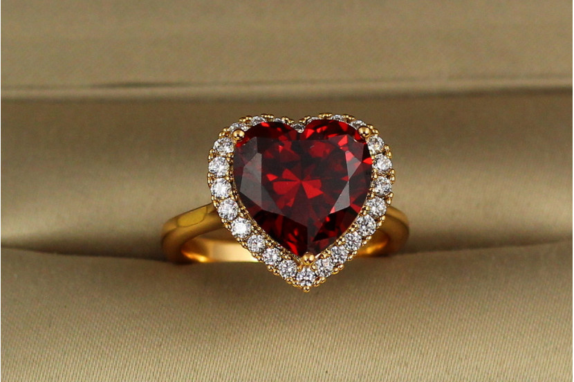Кільце Xuping Jewelry серце океану з червоним каменем 1,6 см  р 20 золотисте