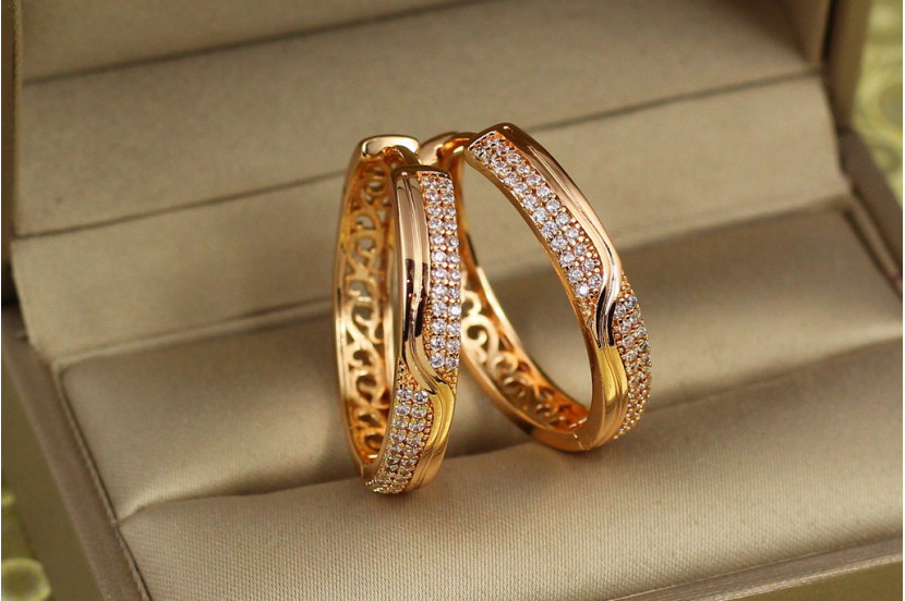 Сережки кільця Хuping Jewelry кубічна парабола 2.5 см золотисті