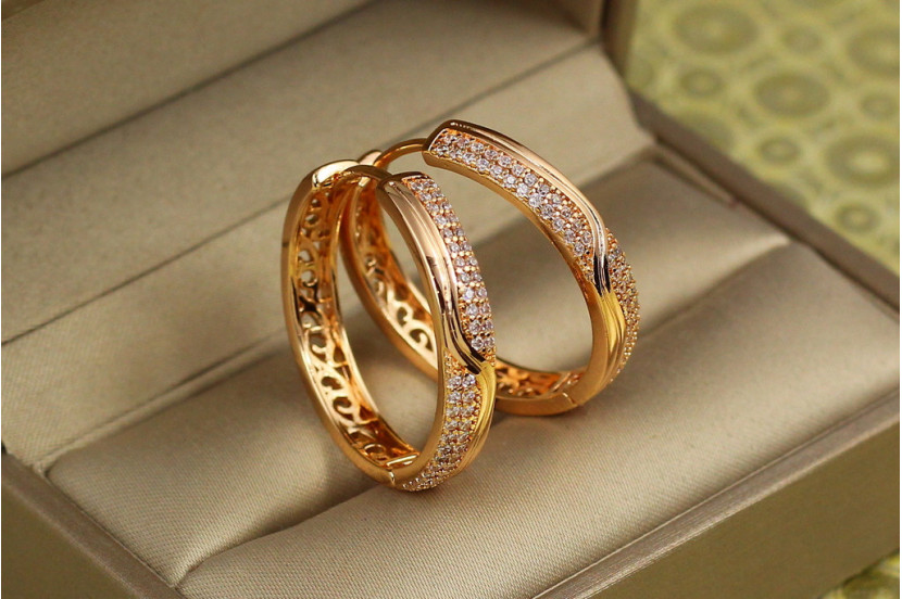 Сережки кільця Хuping Jewelry кубічна парабола 2.5 см золотисті