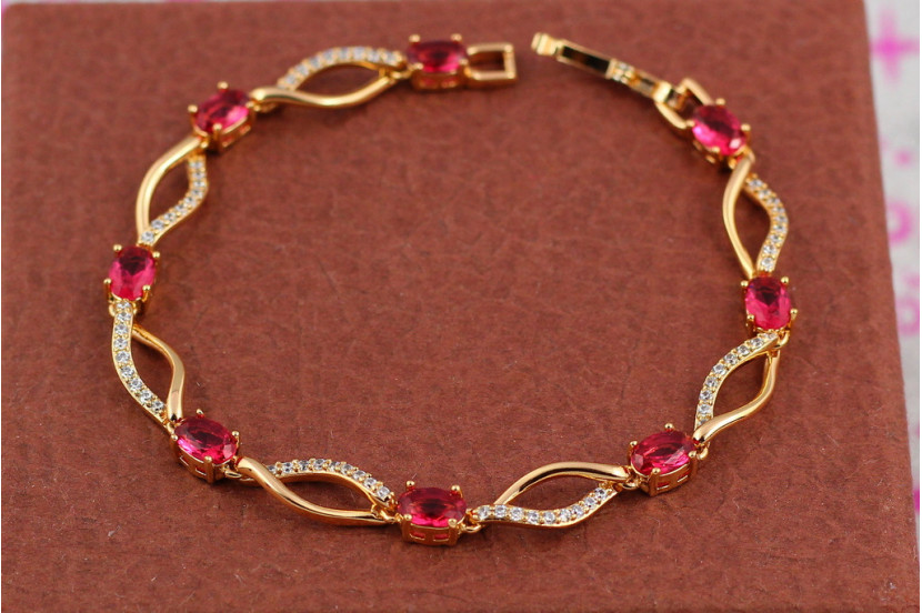 Браслет Xuping Jewelry коса з доріжкою з білих фіанітів і червоним камінням 19 см 6 мм золотистий