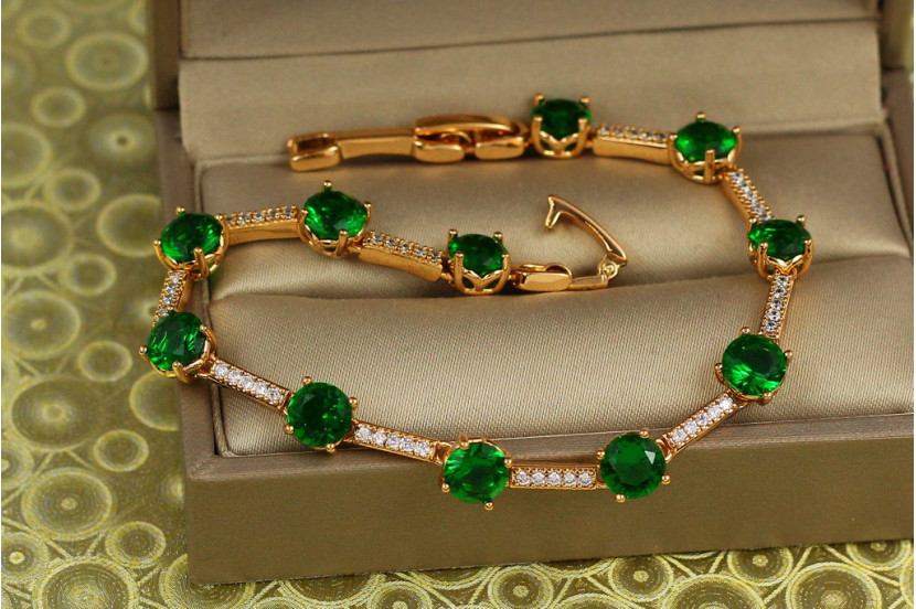 Браслет Xuping Jewelry Хіт із зеленим камінням 17,5 см 5 мм золотистий