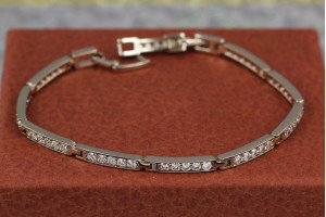Браслет Xuping Jewelry тонкі ланки в одну доріжку з білих каменів 21 см 3 мм сріблястий