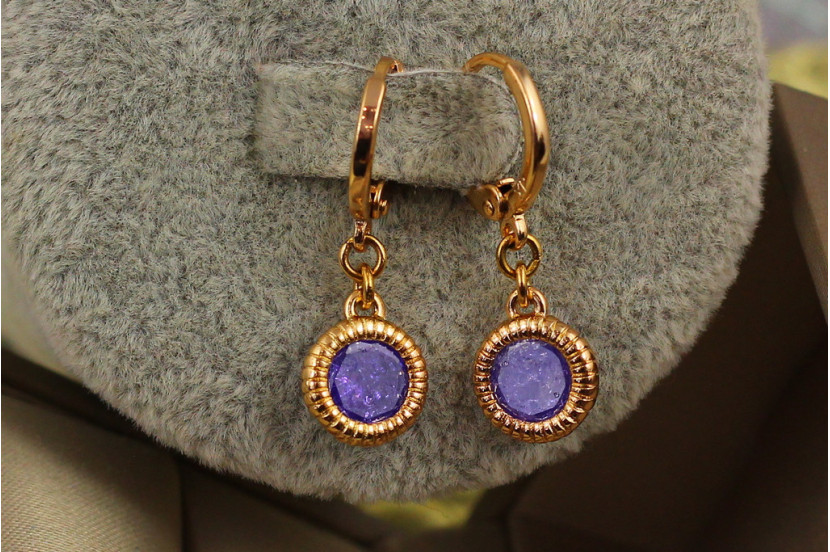 Сережки підвіски Xuping Jewelry імітація фіолетового опалу 2,5 см золотисті