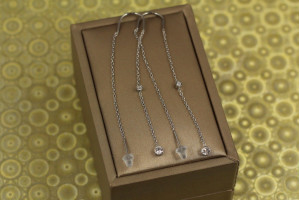 Сережки протяжки Xuping Jewelry камінці на цепочці 7 см сріблясті