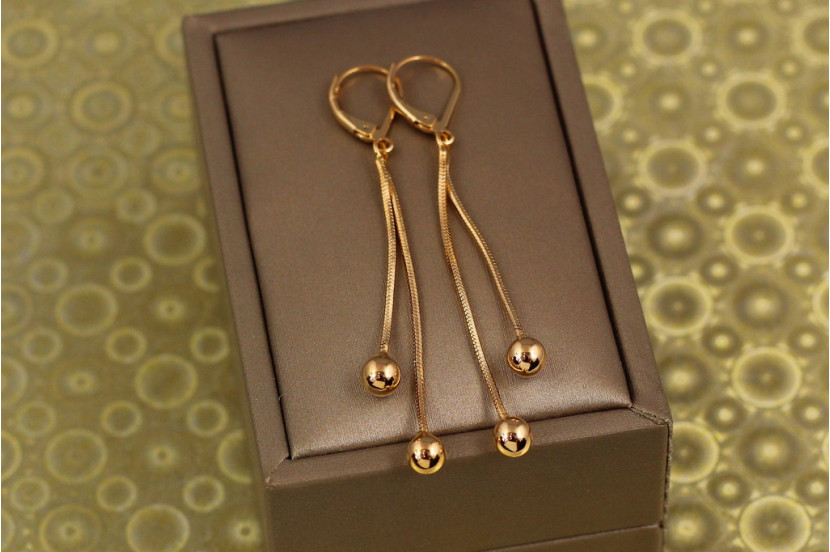 Сережки підвіски Xuping Jewelry дві кульки 6 см золотисті