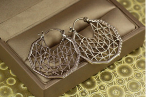 Сережки кільця Хuping Jewelry сіточка 3 см сріблясті