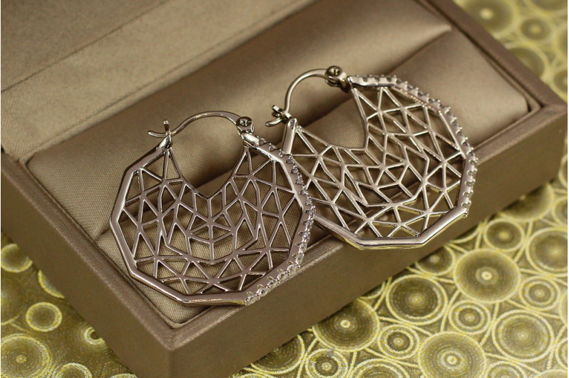 Сережки кільця Хuping Jewelry сіточка 3 см сріблясті