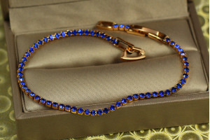 Браслет Xuping Jewelry доріжка із синіх фіанітів 19 см 2 мм золотистий
